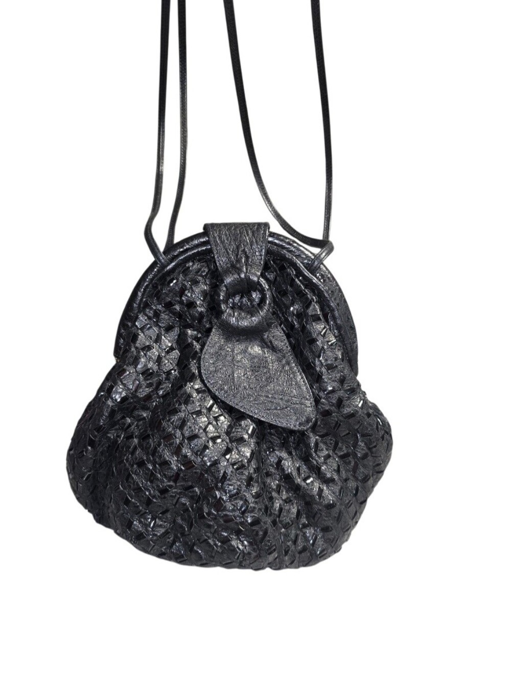 Sharif Vintage Leather Drawstring Crossbody Bag. Black - Picture 3 of 4